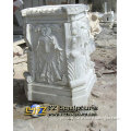 Elegant Western Carved White Marble Pedestal With Statue Carving